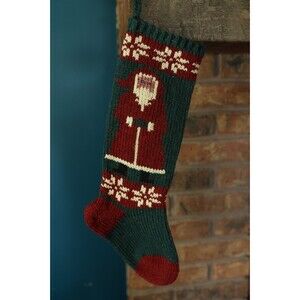 Vintage Christmas Cove Designs Maine Wool Knit Folk Santa Cabin Stocking